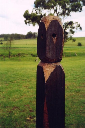 Adam, hardwood (detail). Photograph from a public group exhibition entitled Sculpture in the Vines, Hunter Valley Harvest Festival, New South Wales, Australia 2003.