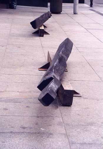 Ballerina Splits, hardwood. Photograph from a public group exhibition entitled Sculpture in the City, Martin Place, Sydney, Australia 2002.