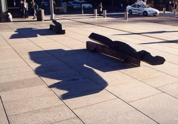 Ballerina Splits, hardwood. Photograph from a public group exhibition entitled Sculpture in the City, Martin Place, Sydney, Australia 2002.