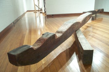 Ballerina Splits, hardwood. Photograph from a solo exhibition entitled The Movement of the Body in a Stationary Object, Ivan Dougherty Gallery, Sydney, Australia 2002.