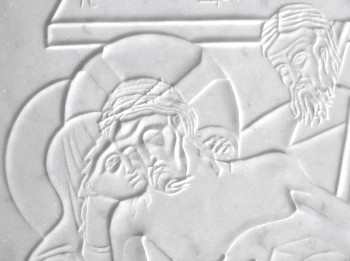 Deposition, marble relief (detail), 2000.