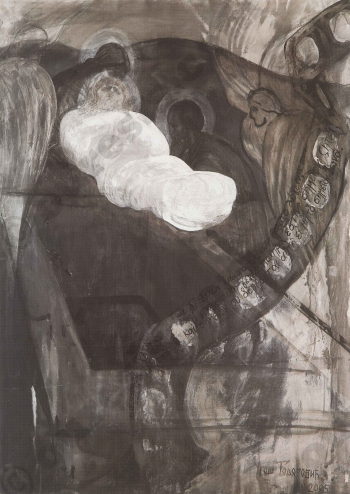 Burial, mixed media on paper, 83 X 59 cm, 2005.