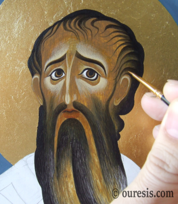 St Basil the Great, egg tempera on prepared wood (detail), 36 X 26 cm, 2016.