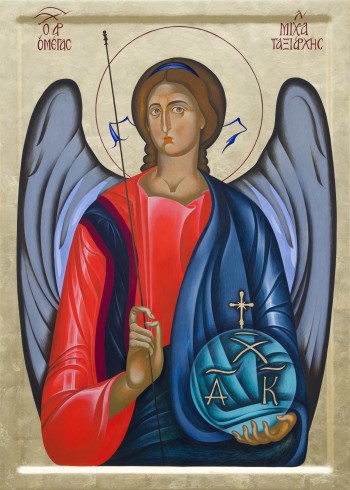 AArchangel Michael, 70 x 50 cm, egg tempera and gold on prepared wood, 2019.