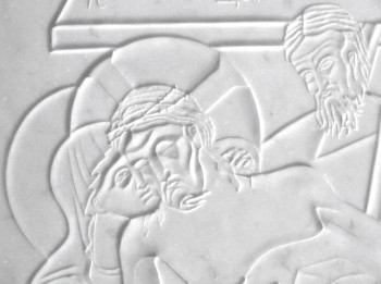 Deposition, marble relief (detail), 2000.
